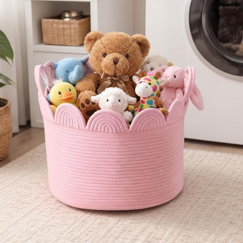 LemonRoad Round Woven Basket Pink, 16" L X 16" W X 14" H - color: Pink, size: 16" L X 16" W X 14" H