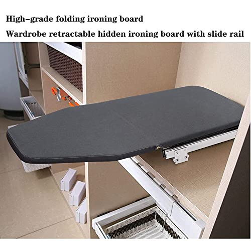 AKOZLIN Retractable Pull Out Ironing Board Closet Sliding Out Swivel Iron Board Mounted in Drawer with Heat Resistant Ironing Cover, Board Size: 31.88"*13", Gray