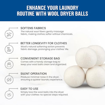 Ezhippie Quality Wool Dryer Balls - 4 XL Pack - 1000+ Loads - Pure Organic Wool - Reusable Natural Fabric Softener Perfect with Essential Oils, Reduce Clothing Static and Wrinkles - color: Four Plain Balls