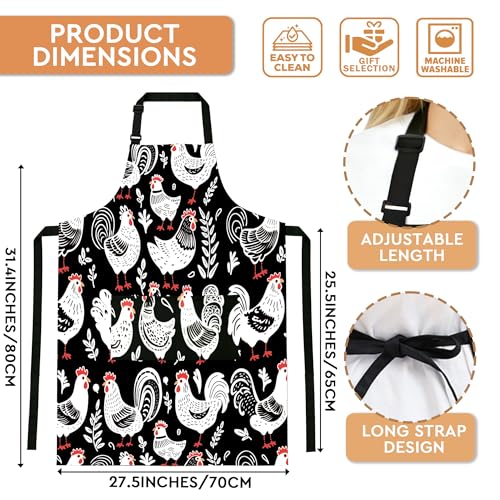 Adjustable Baking Aprons for Women - Cooking Aprons for Women with Pockets, Perfect for Baking Cooking Gradening - color: Chicken-3