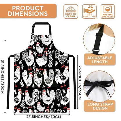 Adjustable Baking Aprons for Women - Cooking Aprons for Women with Pockets, Perfect for Baking Cooking Gradening - color: Chicken-3