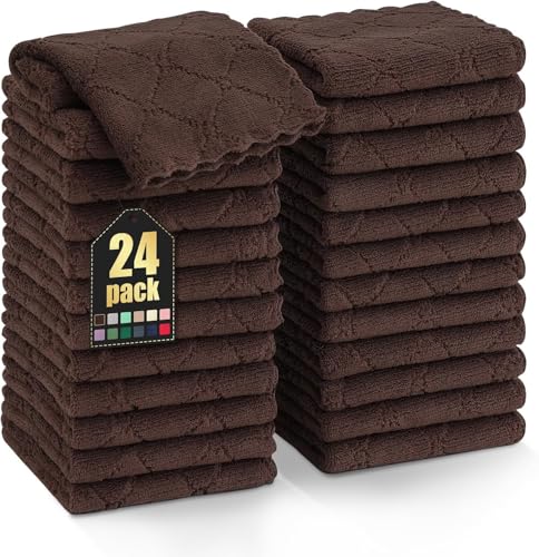 Homaxy 24 Pack Super Soft & Absorbent Dish Cloths, 10" x 10", Brown - color: Brown, size: 10 x 10 inch-24 pack
