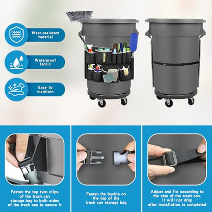 Trash Can Caddy Fit 32-55 Gallon Garbage Bins,Professional Tool Housekeeping Dispenser Storage Organizer Cleaning Supplies Caddy Adjustable Buckle,for Janitorial Trash Can,Maid Janitorial Duty