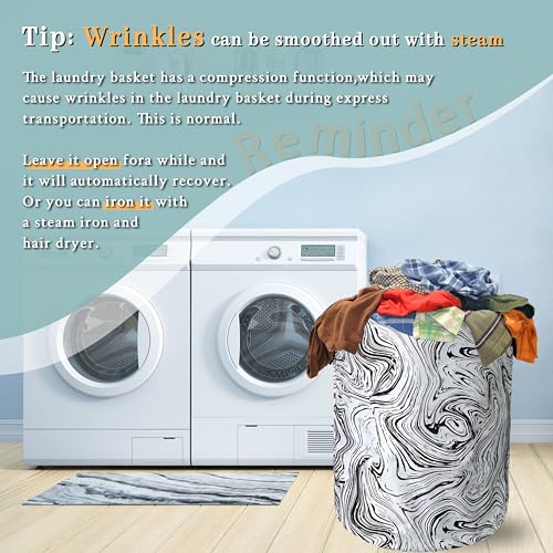 Marble Texture Laundry Basket Oxford Cloth Foldable Hamper 18.9x16.5 Inch - color: Black and White Marble Texture