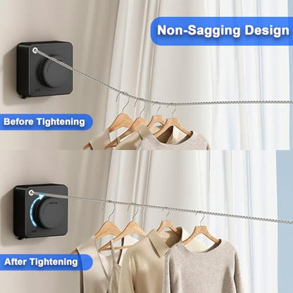 Retractable Clothesline Indoor Outdoor 16.2Ft Non-Sag(1, Black) - color: Black