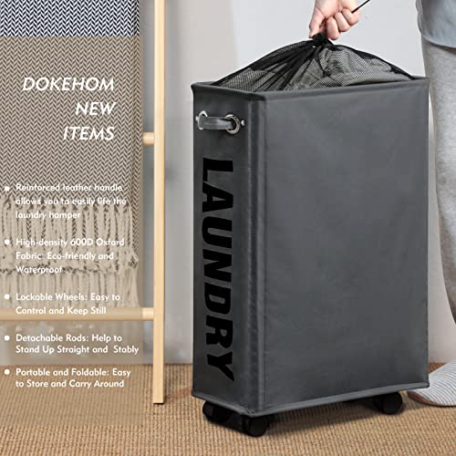 DOKEHOM 25" Slim Rolling Laundry Basket Hamper, Narrow on Wheels, Grey - color: Dark Grey/M, size: Slim Plus 25"