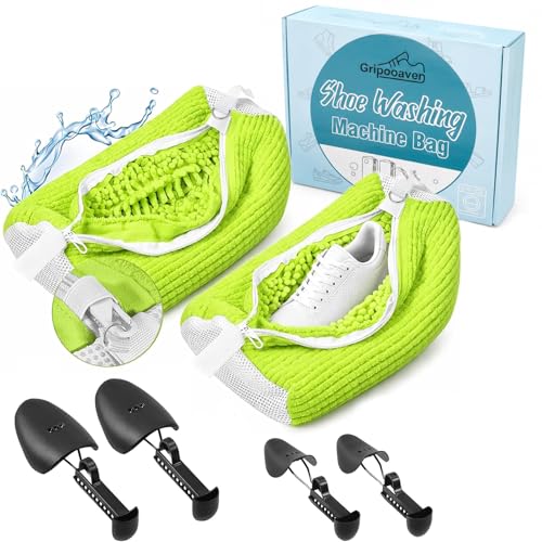Shoe Washing Machine Bag with Adjustable Shoe Trees for Sneakers - color: Green