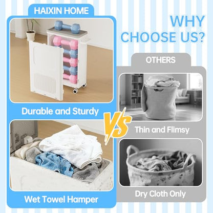 Slim Laundry Hamper with Lid 50L Rolling Basket - color: Milky, size: 50L