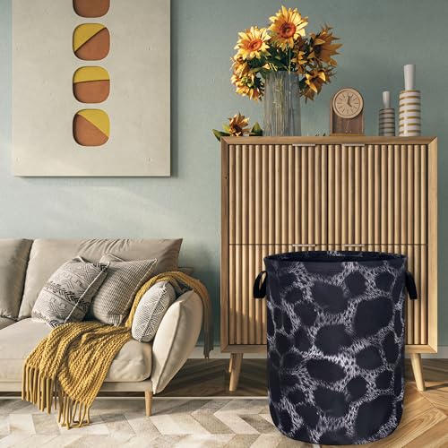 Grey Black Leopard Laundry Basket Oxford Cloth Hamper 18.9x16.5 Inch - color: Grey and Black Leopard Print