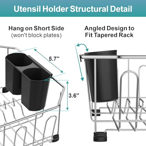 GSlife Small in Sink Dish Drying Rack - Stainless Steel for RV Kitchen - color: Silver Rack With Black Utensil Holder, size: Medium - 14.4" x 13.1" x 5.3"