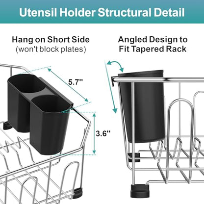 GSlife Small in Sink Dish Drying Rack - Stainless Steel for RV Kitchen - color: Silver Rack With Black Utensil Holder, size: Medium - 14.4" x 13.1" x 5.3"