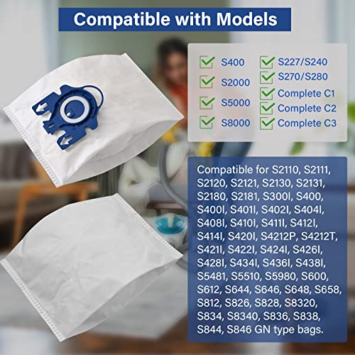18 Packs 3D Airclean GN Vacuum Bags Replacement for Miele Classic C1, Complete C1, Complete C2,Complete C3 S227 S240 S270 S400 S2 S5 S8 Series with 6 Motor Protection Filters, 6 AirClean Filters - size: 18 pack