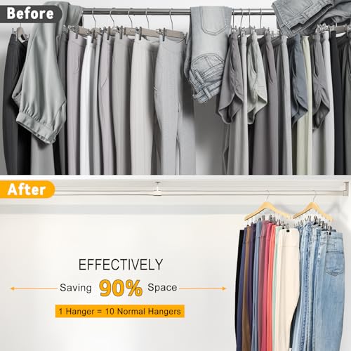 Legging Organizer for Closet, Wooden Yoga Pants Hangers 2 Pack with 10 Clips Holds 20 Leggings, Space Saving Hanging Closet Organizer, Closet Organizers and Storage, Dorm Room Organization