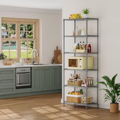 SINGAYE 6 Metal Shelves Wire Shelving Storage Shelf Adjustable Unit Pantry - color: Grey, size: 6 Tier 14"Dx24"Wx72"H