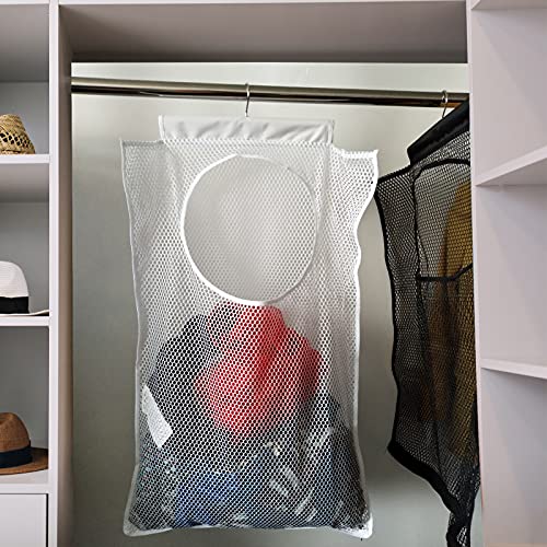 Hanging Mesh Laundry Hamper (30in*20in*2in) Large Dirty Clothes Bag - color: White