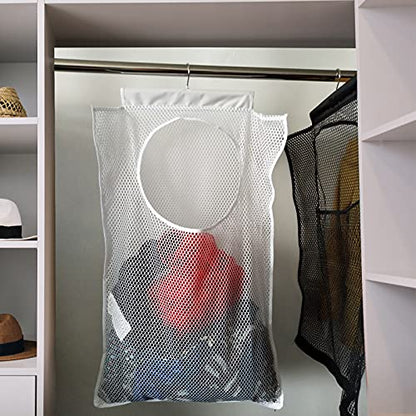 Hanging Mesh Laundry Hamper (30in*20in*2in) Large Dirty Clothes Bag - color: White