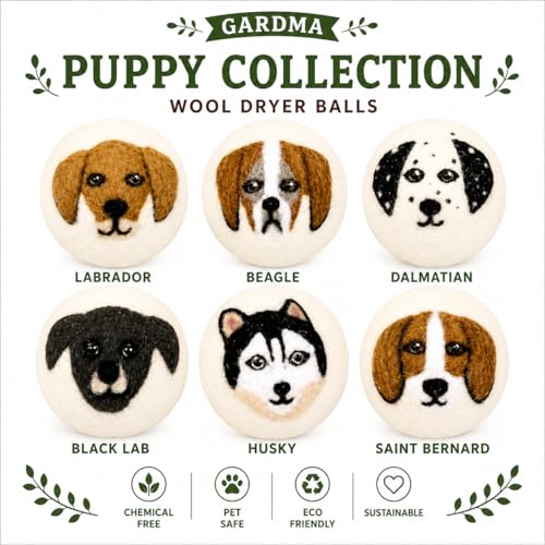 Wool Dryer Balls XL 6-Pack – Organic Wool Dryer Balls for Laundry Reusable, Natural Fabric Softener, Reduces Drying Time, Static, Wrinkles & Clumping - color: Dog Family