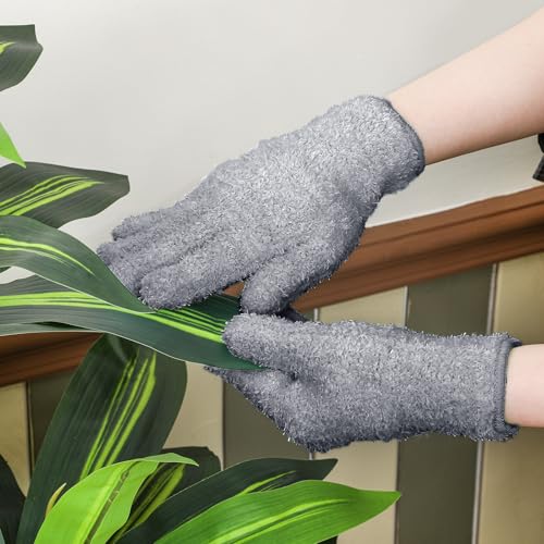 Patelai 3 Pairs Microfiber Dusting Gloves for Plants Leaf, Large - color: Dark Blue, Gray, Khaki, size: Large