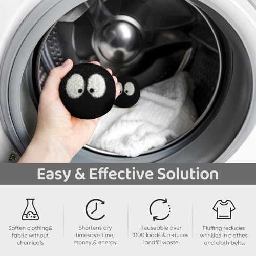Wool Dryer Balls 6 Pack, Natural Fabric Softener, Dryer Balls Laundry Reusable, Reduces Clothing Wrinkles and Saves Drying Time (Black) - color: Black