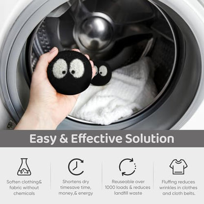 Wool Dryer Balls 6 Pack, Natural Fabric Softener, Dryer Balls Laundry Reusable, Reduces Clothing Wrinkles and Saves Drying Time (Black) - color: Black