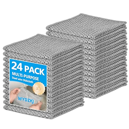 24Pack Multipurpose Wire Dishwashing Rags, Upgrade Non Scratch Wire Dishcloth, for Wet and Dry Use, Reusable Metal Scrubbing Microfiber Clean Cloths for Home/Kitchen/Stove - color: Silver, size: 7.87 x 7.87Inch - 24PACK