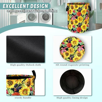 Sunflowers Laundry Basket Oxford Cloth Foldable Hamper 18.9x16.5 Inch - color: Yellow Sunflowers Floral