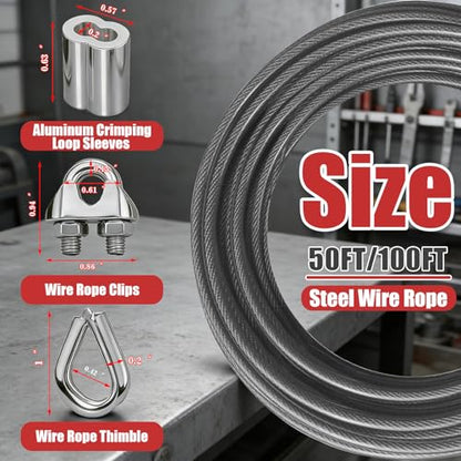 NAZOU 3/16 Inch Coated Steel Wire Rope, Hanging String Lights, Clotheslines - color: Gray, size: 50FT