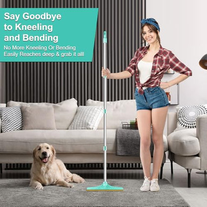 5FT Carpet Rake Pet Hair Remover, Reusable Carpet Rake with Telescopic Handle for Pet Hair Removal Tool Dog Cat Fur Remover Broom for Rugs, Mats, Beds, Stairs (Blue)