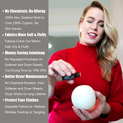Wool Dryer Balls 6 Pack, 100% New Zealand Wool to Core - color: 3.0"-white-6pcs