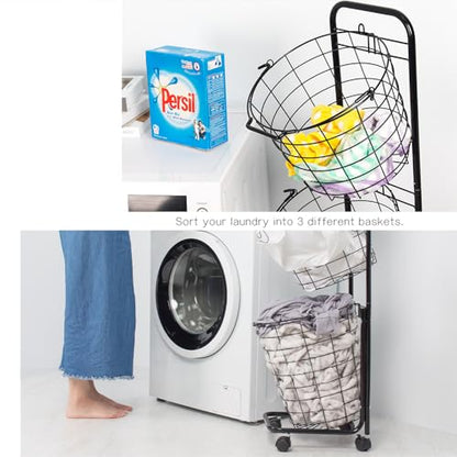 Farios 3 Tier Rolling Laundry Hamper, Black
