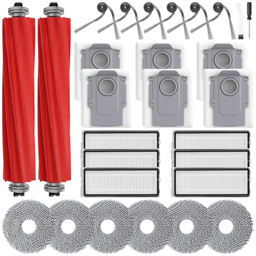 28 Pack QV 35A Replacement Parts for Roborock QV 35A / QV 35S / Qrevo S Pro Robot Vacuum, Kit With 2 Main Brush, 6 Side Brushes, 6 HEPA Filters, 6 Mop Pads, 6 Dust Bags, Cleaning Tool & Screwdriver
