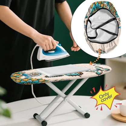 Mandala Flower Butterfly Printed Ironing Board Cover with Elastic Edge, Apartment RVs Anti Slip Iron Board Cover Scorch Resistant, Mini Table Top Ironing Cover Easy Replacement - color: Beige - Mandala Flower Butterfly