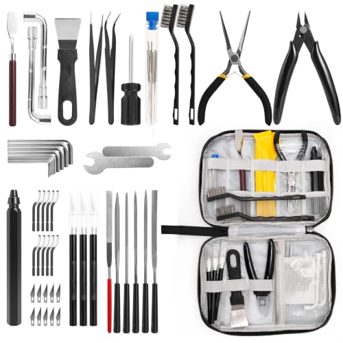 64 Pcs 3D Printer Tools Kit - 3D Printing Accessories with Nozzle Cleaning Needle Set - Scraper - Micro Cutter - Deburring Tool - Knife Set - Flat File and Brushes - Portable Storage Tool Bag Case - color: 64PCS