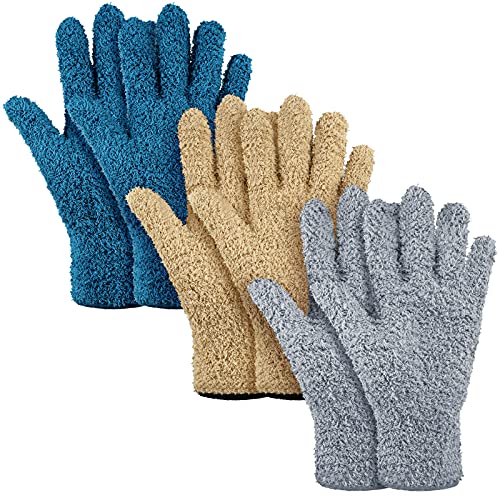 Patelai 3 Pairs Microfiber Dusting Gloves for Plants Leaf, Medium - color: Dark Blue, Gray, Khaki, size: Medium