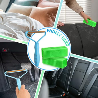 Honeydak 3 Pieces Hair Remover Tool Dog Hair Remover Pro Silicone Cleaner Brush Roller Fuzz Hairball Brush for Carpet Rake, Car Mat, Couch, Pet Bed, Clothes(Green, Light Blue) - color: Green, Light Blue