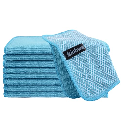 KinHwa Dish Cloths for Washing Dishes with Scrub Side, Microfiber Dish Rags - color: Blue, size: 12inchx12inch