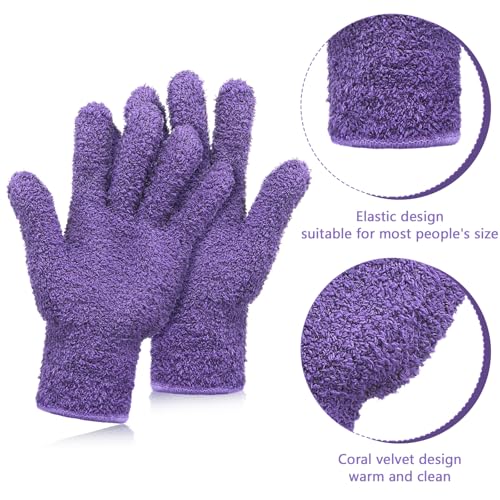 Patelai 2 Pairs Microfiber Gloves for plants Dusting Cleaning Glove Mittens House Cars Blinds Dusting(Pink, Violet,Large) - color: Pink, Violet, size: Large