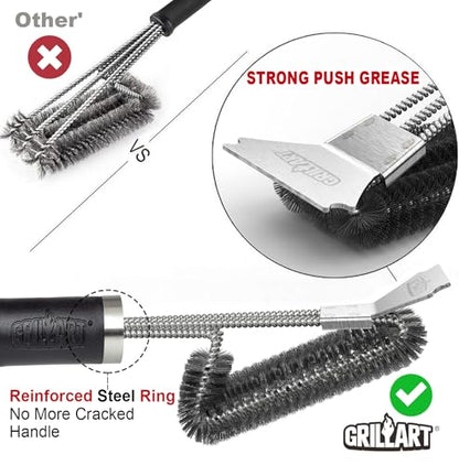 GRILLART Grill Brush and Scraper BBQ Brush for Grill, Safe 18" Stainless Steel Woven Wire 3 in 1 Bristles Grill Cleaning Brush, BR-4516 - size: 18 Inch
