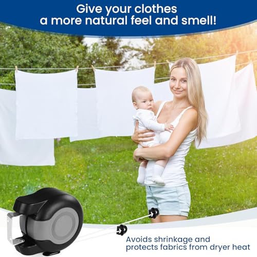 Retractable Double Clothesline – 49 ft x 2 Heavy Duty Clothes Line for Indoor & Outdoor Use, Dual Laundry Line with Easy Installation (Grey Black) - color: Grey Black