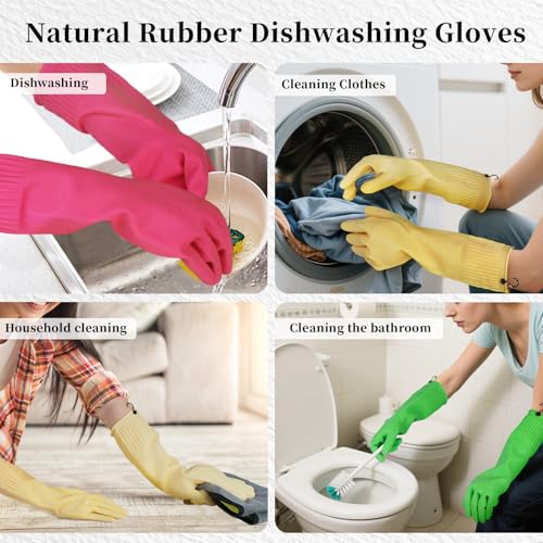 Rubber Gloves for Cleaning – 3 Pairs Reusable Gloves for Dishwashing, Kitchen and Household Tasks, 15-Inch Long (With Hook, Medium (Fits Small Hands)) - size: Medium (Fits Small Hands), style: With Hook