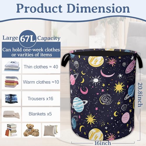 Planet Moon Universe Galaxy Laundry Basket,Foldable Waterproof Oxford Cloth Tote Bag Laundry Hamper with Handles,20.8"x16" Clothes Storage Bucket Organizer for Laundry Room, Bathroom, Bedroom - color: Planet Moon Universe Galaxy