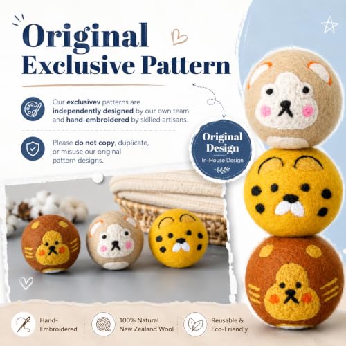 Wool Dryer Balls Handmade 3 Pack XL, Laundry Dryer Balls,100% New Zealand Wool Natural Fabric Softener,Reusable 1000 Loads,Wrinkles Free, Shorten Drying Time,Baby Safe (3 Pack XL,Zoo Friends) - color: Zoo Friends