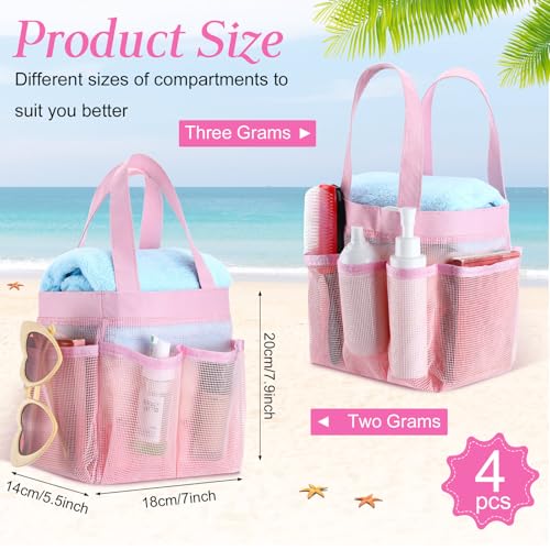 Hillban 4 Pcs Portable Mesh Shower Caddy, Pink - color: Pink