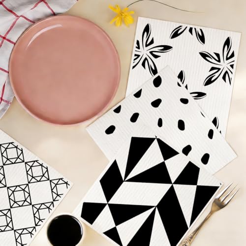 6 Pack Swedish Dishcloths Black White Kitchen Towels 17 - color: Multi 1530