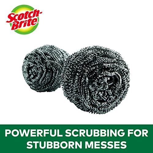 Scotch-Brite Stainless Steel Scrubbers, Durable, Ideal for Uncoated Cookware, 16 Scrubbers (Pack of 2)