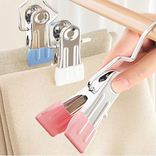 12PCS Clothes Pins, Hanging Clips, Hanger Clips, Hanger Hooks, Stainless Steel Portable Travel Hanging Hooks for Jeans, Hats, Boots, Towels (Blue) - color: Blue