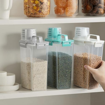 TBMax Rice Container Cereal Storage Container 2 Pack 5 Lbs, Kitchen Pantry Dry Food Storage Holder with Easy-Pouring Spout & Handy Cup, Small Pet Dog Cat Food Dispenser for Daily Feeding -Cyan - color: Cyan 3+3Qt