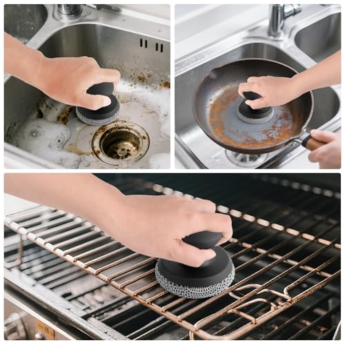 2PCS Cast Iron Scrubber Cleaner, Chainmail Scrubber for Cast Iron Pan Skillet, Dish Scouring Pad, 316 Stainless Steel Brush/Scraper for Metal Skillet Scrubbing, Wok, Dutch Oven Cleaning - Thick+Thin - size: Large and Small Mesh 2pcs