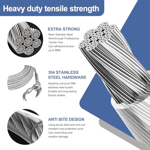1/5'' Outdoor Clothesline,Heavy Galvanized Steel Cable,33ft - size: 33ft