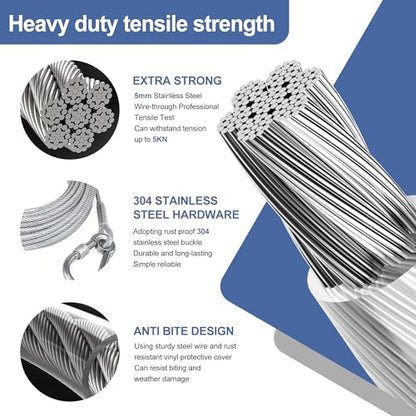 1/5'' Outdoor Clothesline,Heavy Galvanized Steel Cable,33ft - size: 33ft
